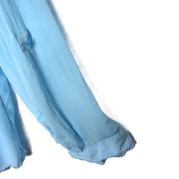 Talbots Sz 20 Solid Light Blue 100% Silk Tunic Blouse Top Pintuck Henley Button - Picture 8 of 9